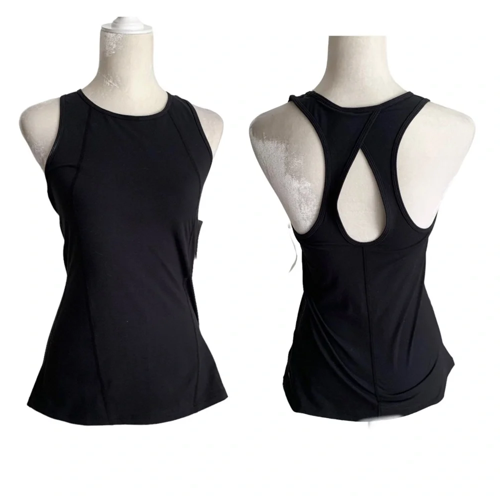 Zella Cut Out Crossover Racerback Athletic  Tank Black Size M NWT